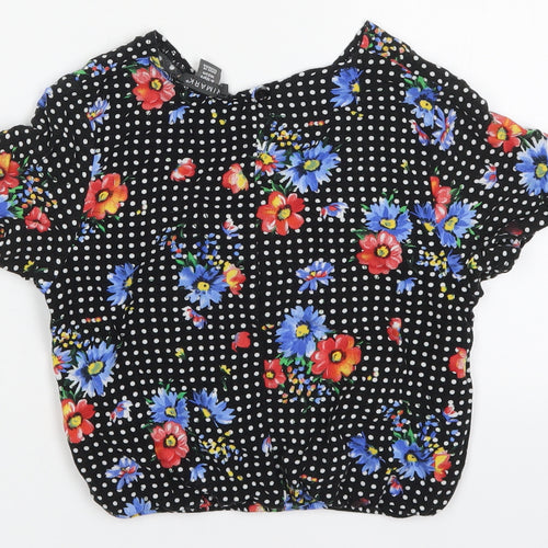 Primark Girls Multicoloured Polka Dot Viscose Basic Blouse Size 9-10 Years V-Neck Pullover - Flowers