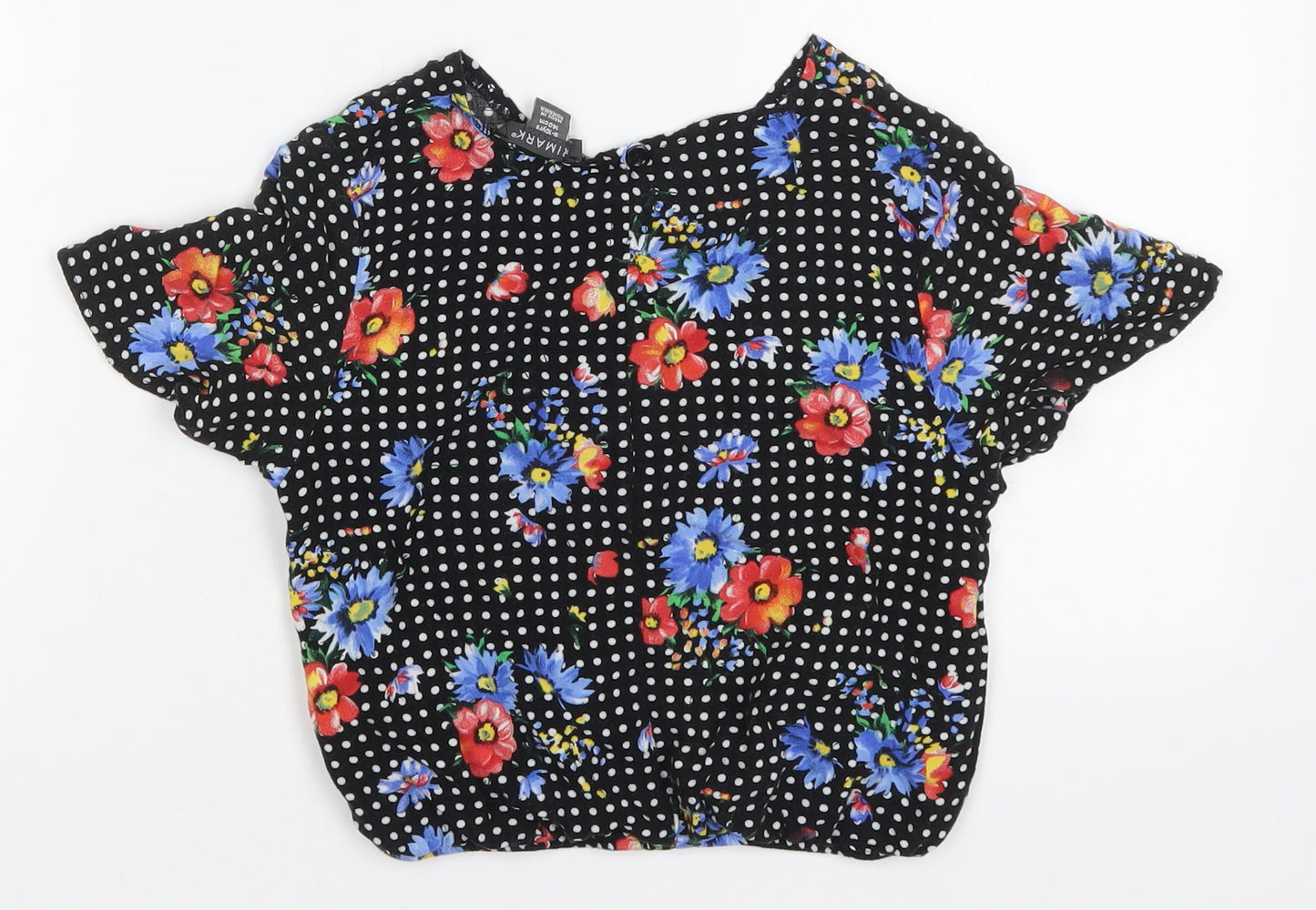 Primark Girls Multicoloured Polka Dot Viscose Basic Blouse Size 9-10 Years V-Neck Pullover - Flowers