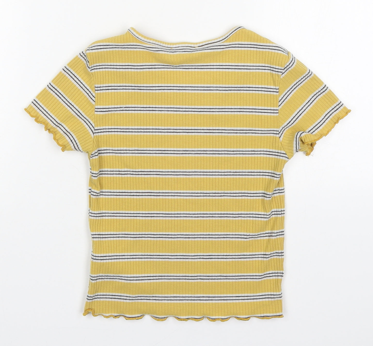 Primark Girls Yellow Striped Polyester Basic T-Shirt Size 9-10 Years Round Neck Pullover