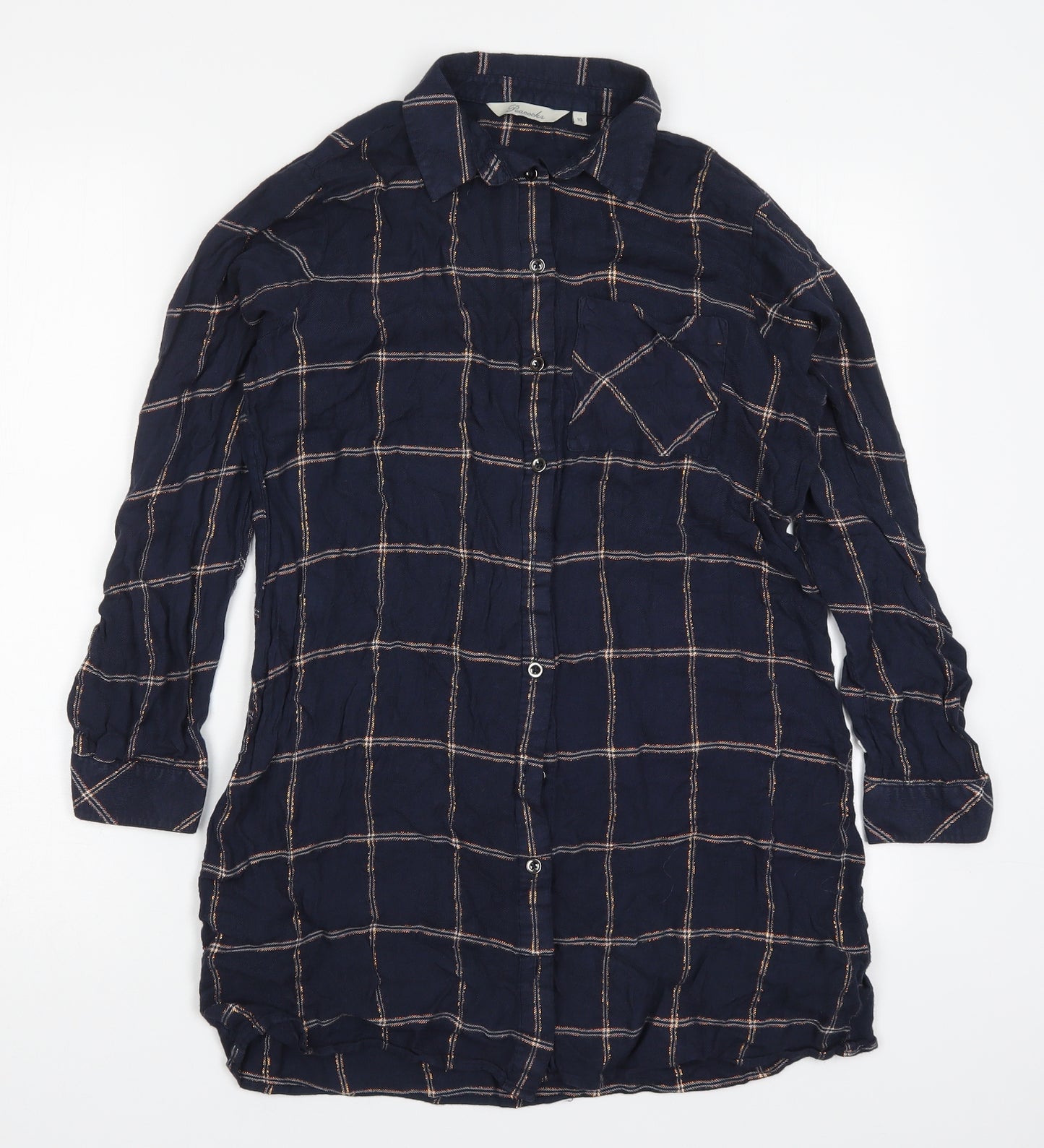 Peacocks Womens Blue Check Viscose Basic Button-Up Size 10 Collared