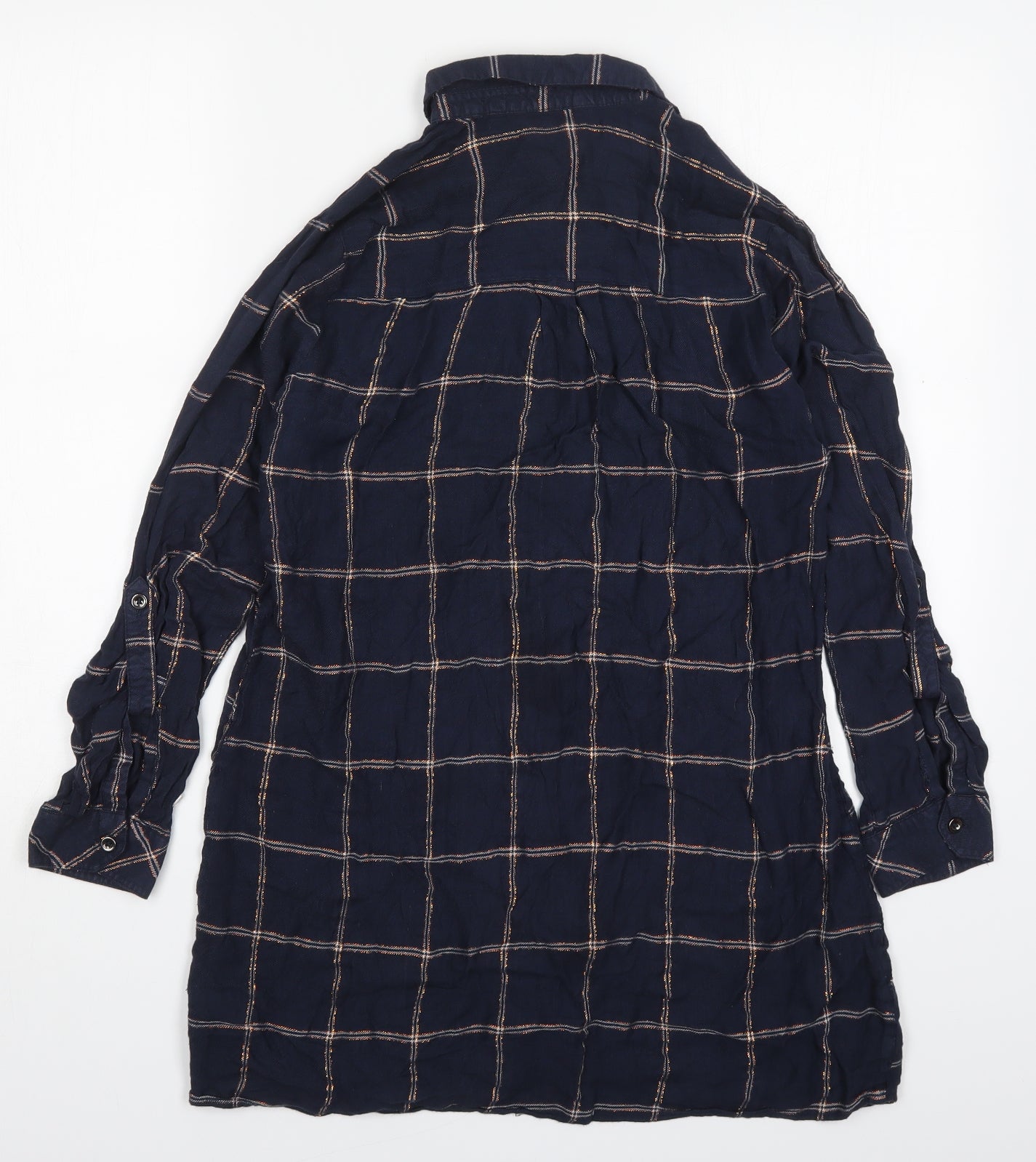 Peacocks Womens Blue Check Viscose Basic Button-Up Size 10 Collared