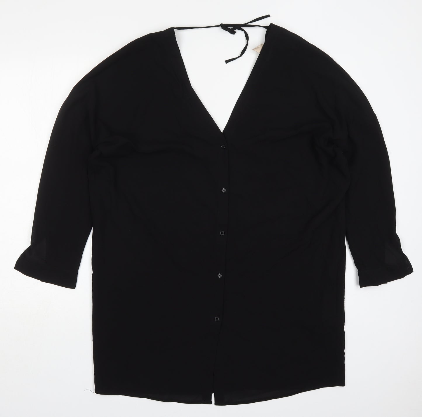 H&M Womens Black  Polyester Basic Button-Up Size 8 V-Neck