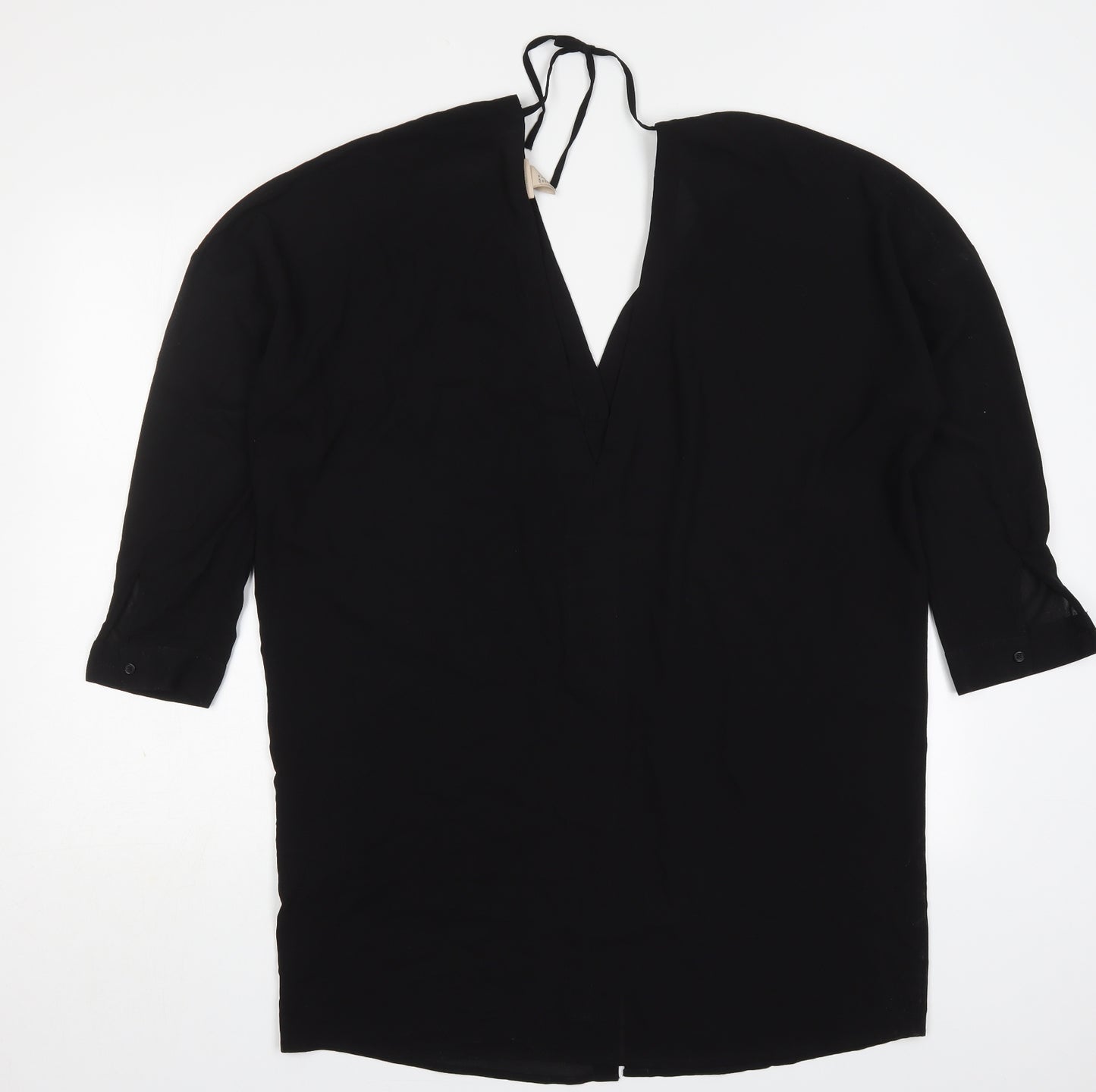 H&M Womens Black  Polyester Basic Button-Up Size 8 V-Neck
