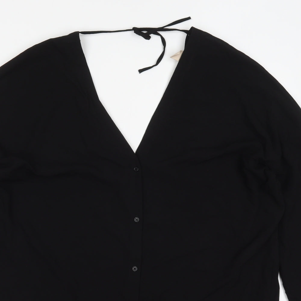 H&M Womens Black  Polyester Basic Button-Up Size 8 V-Neck