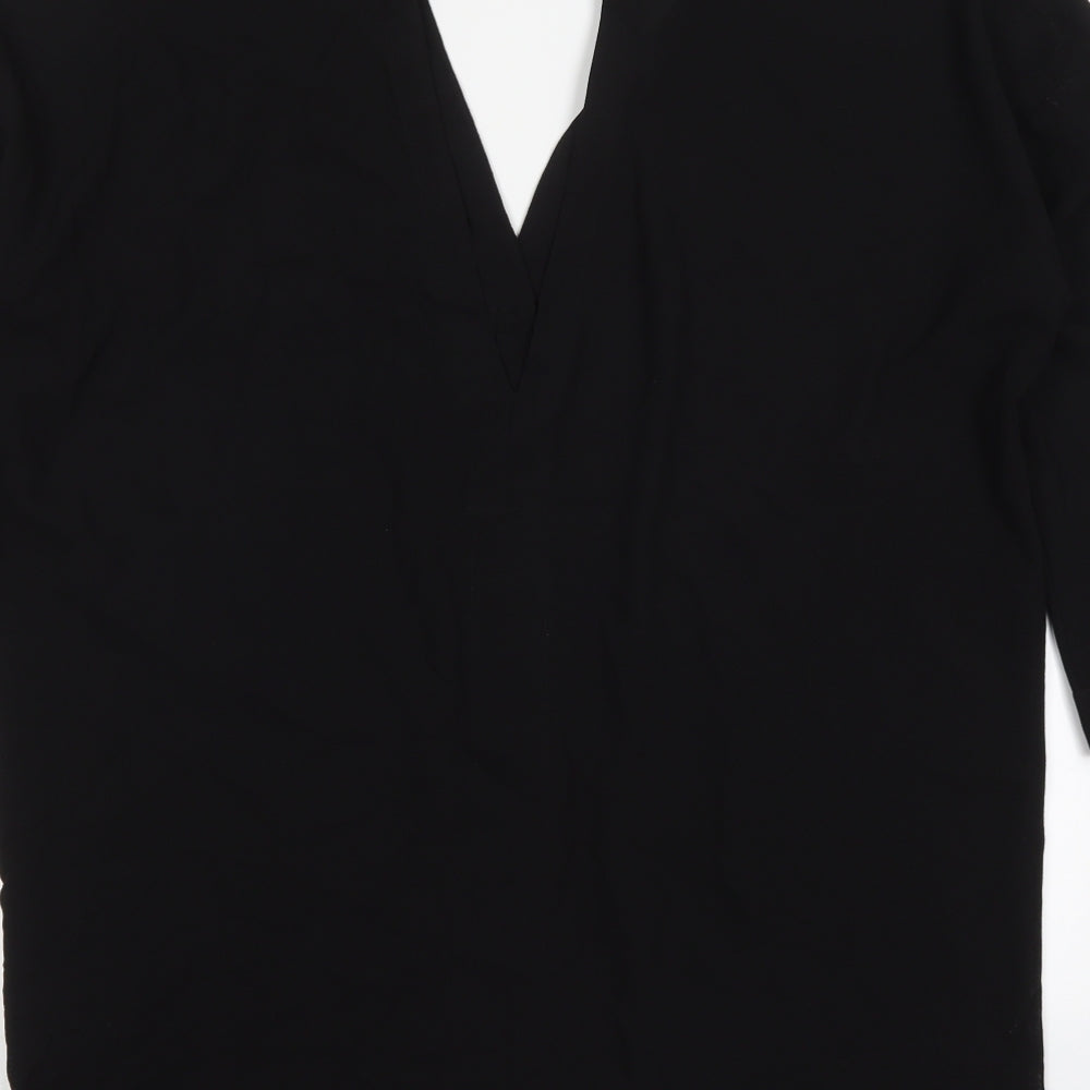 H&M Womens Black  Polyester Basic Button-Up Size 8 V-Neck