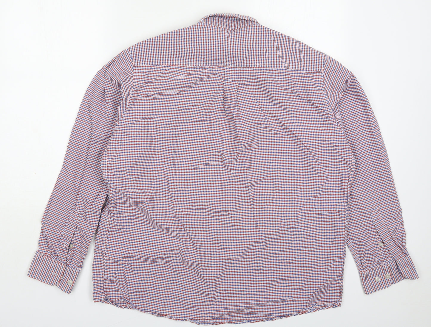 Cotton Traders Mens Red Check Cotton  Polo Size L Collared Button - Blue