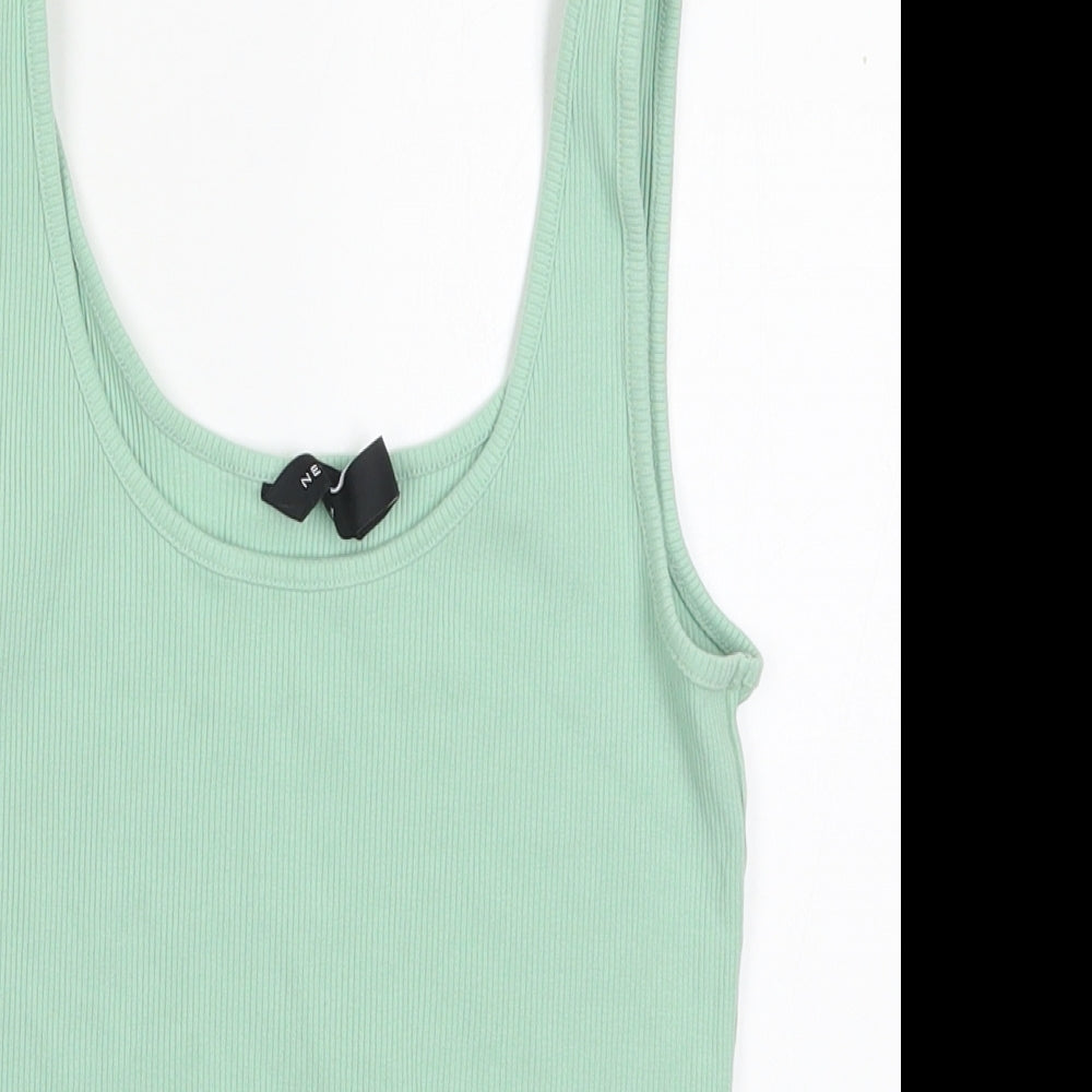 New Look Womens Green  Cotton Basic Tank Size 12 Scoop Neck