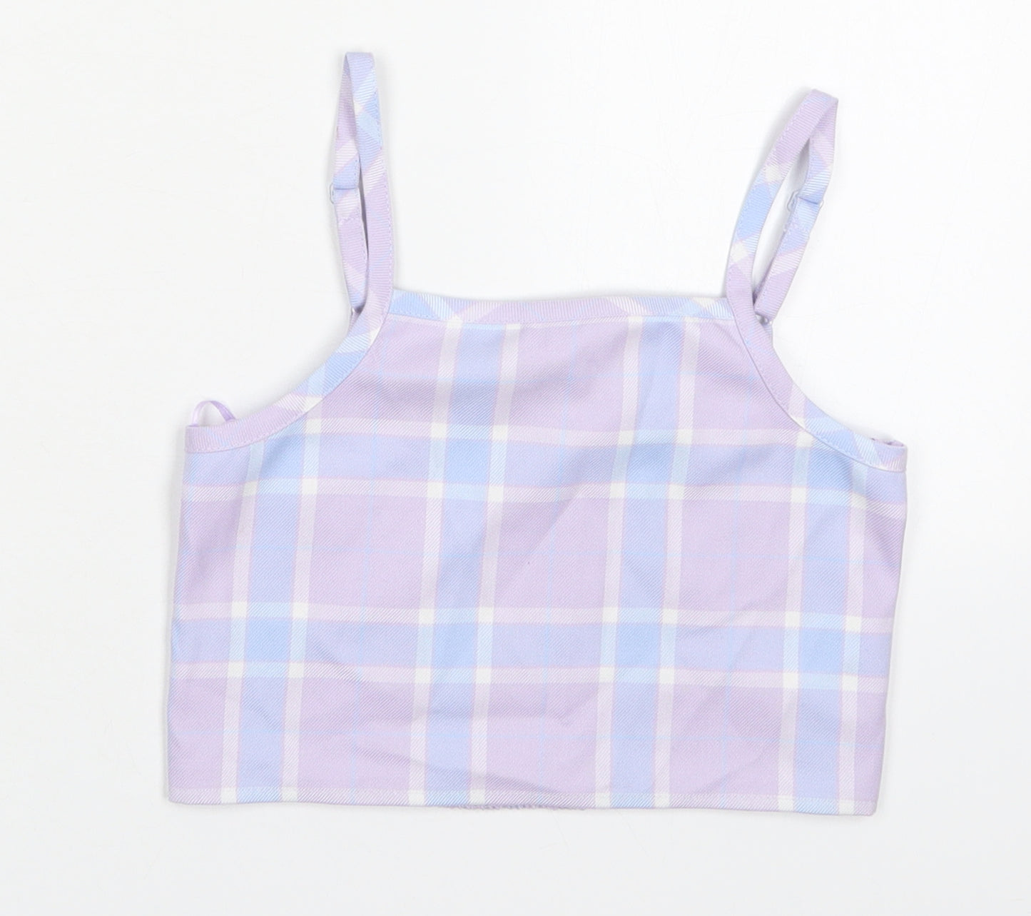 George Girls Purple Check Polyester Cropped Tank Size 10-11 Years Round Neck Pullover