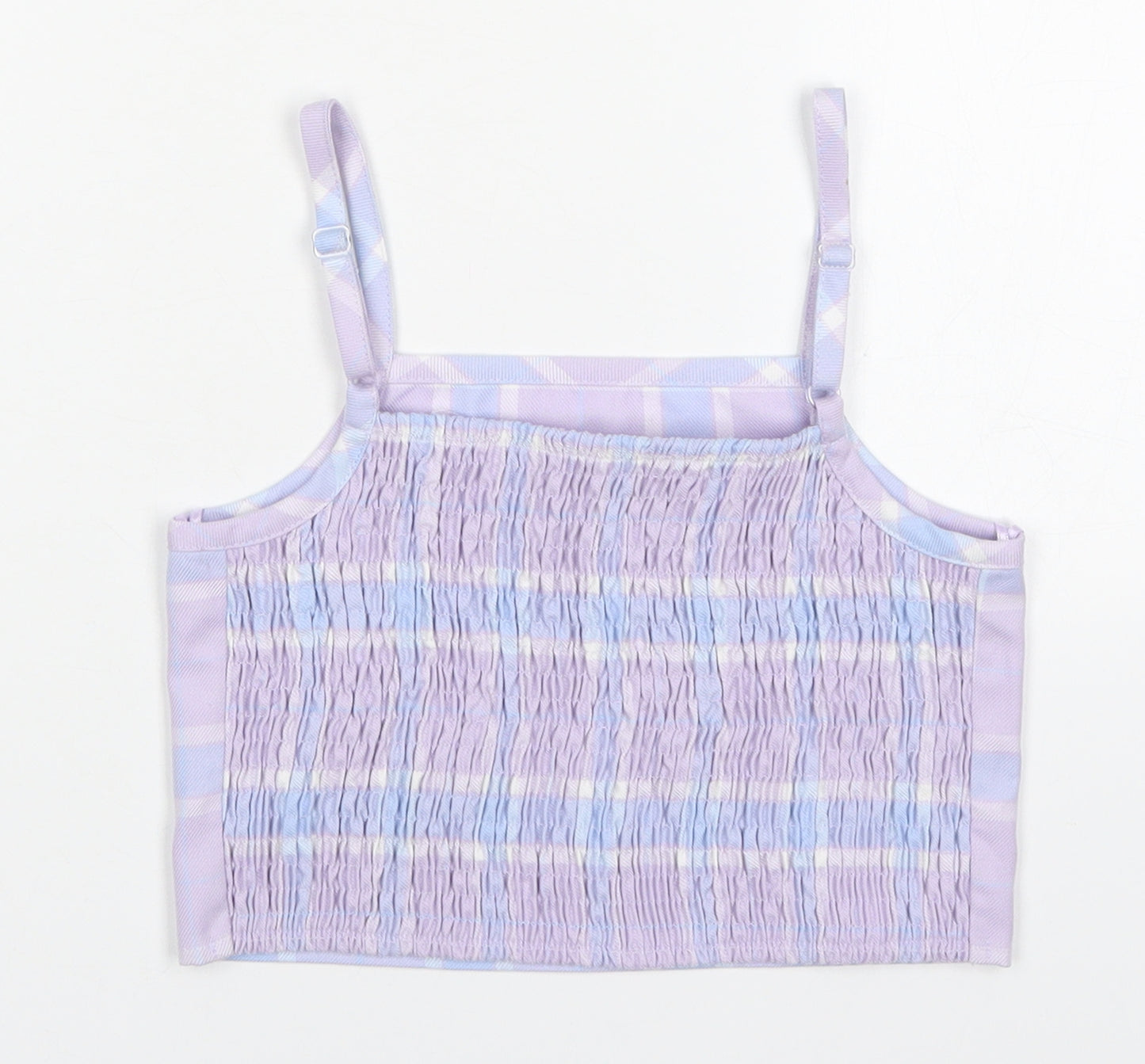 George Girls Purple Check Polyester Cropped Tank Size 10-11 Years Round Neck Pullover