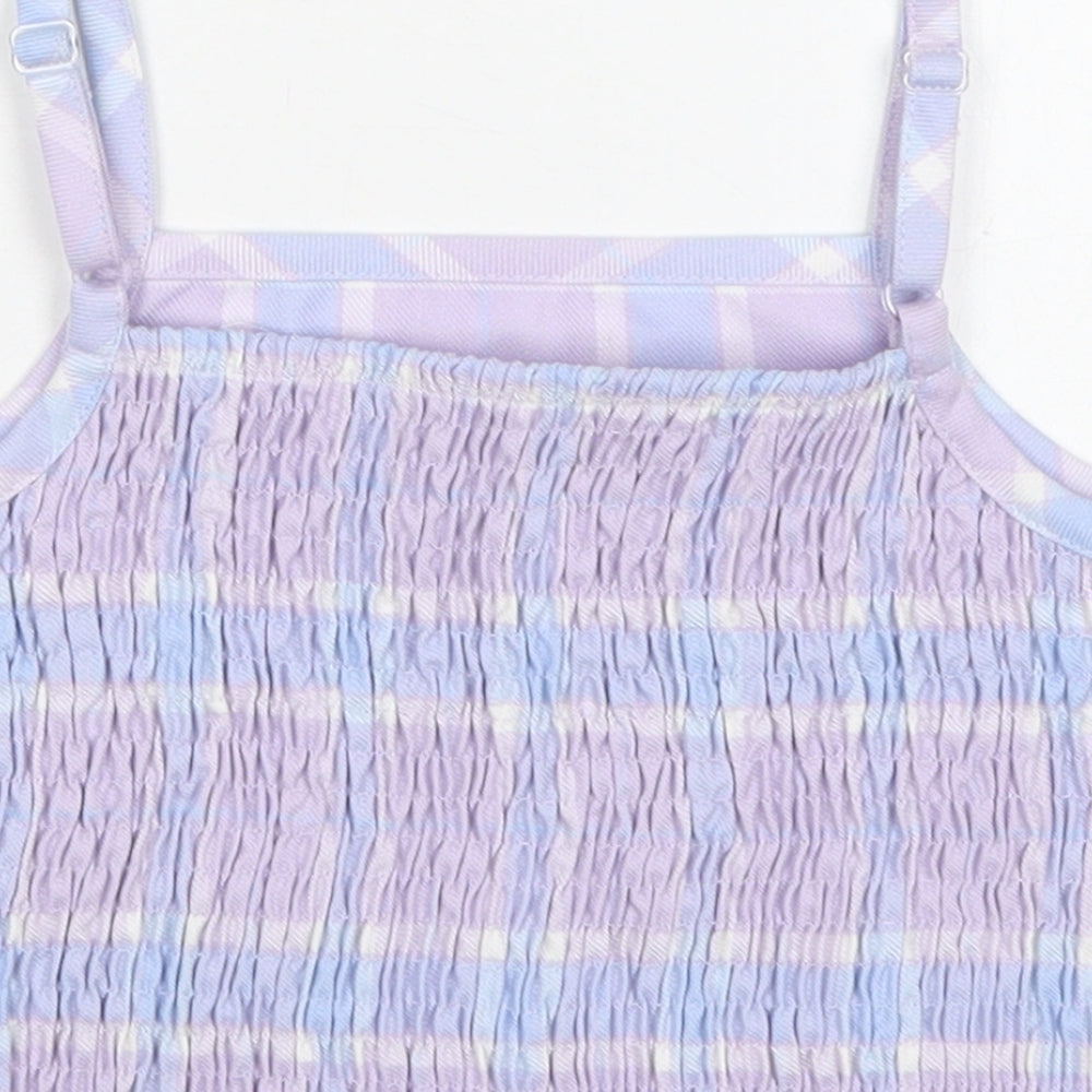 George Girls Purple Check Polyester Cropped Tank Size 10-11 Years Round Neck Pullover