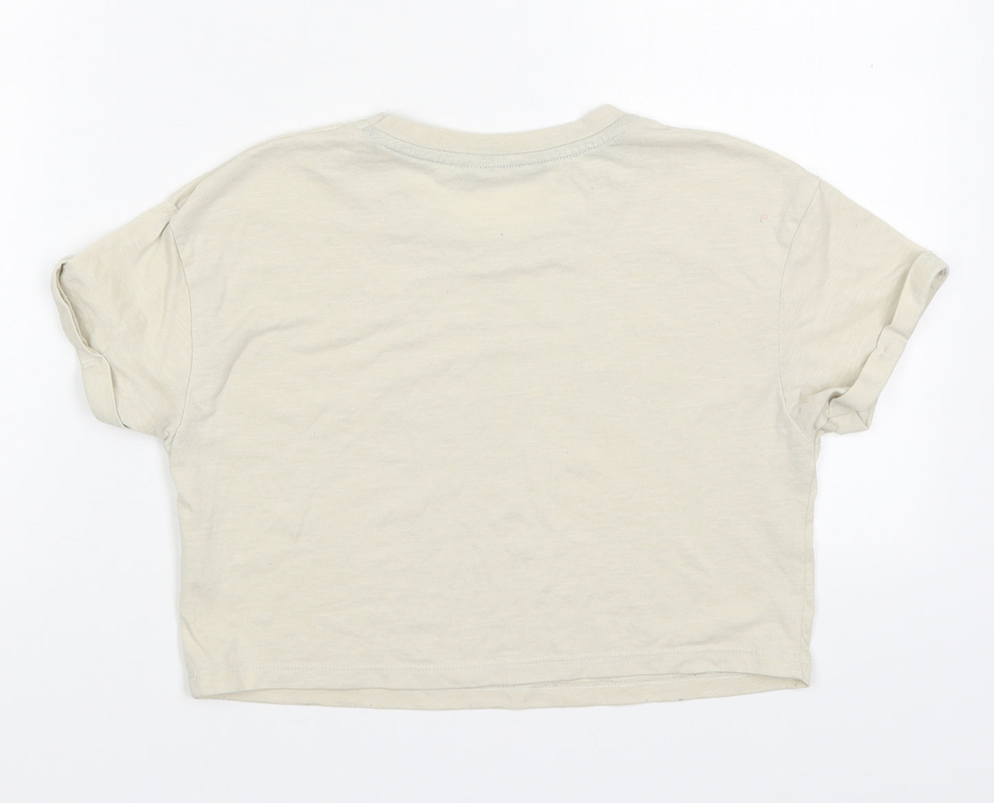 George Girls Beige  Cotton Cropped T-Shirt Size 9-10 Years Crew Neck Pullover - Live in the Moment