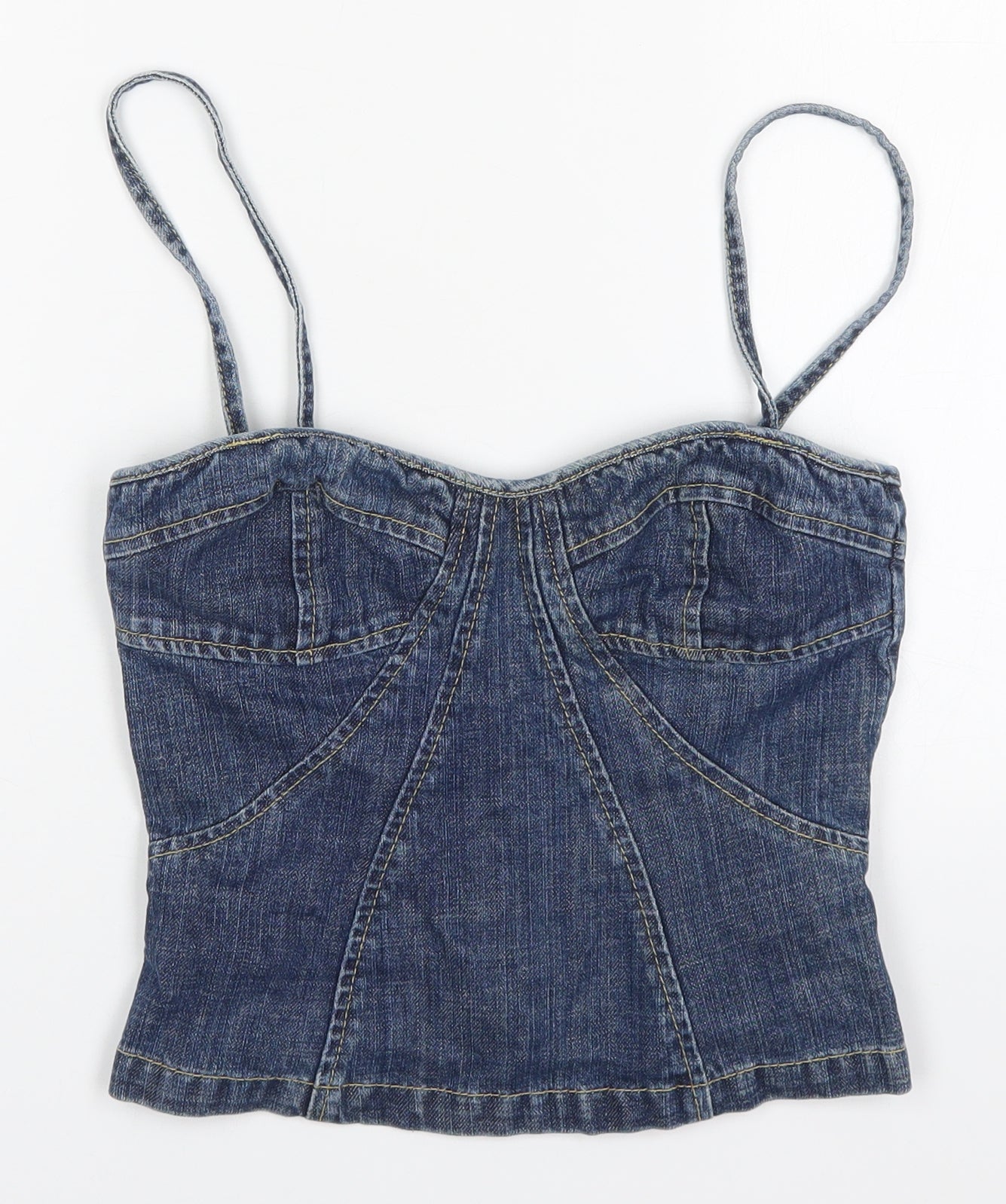 FCUK Womens Blue  Cotton Cropped Tank Size 6 Square Neck