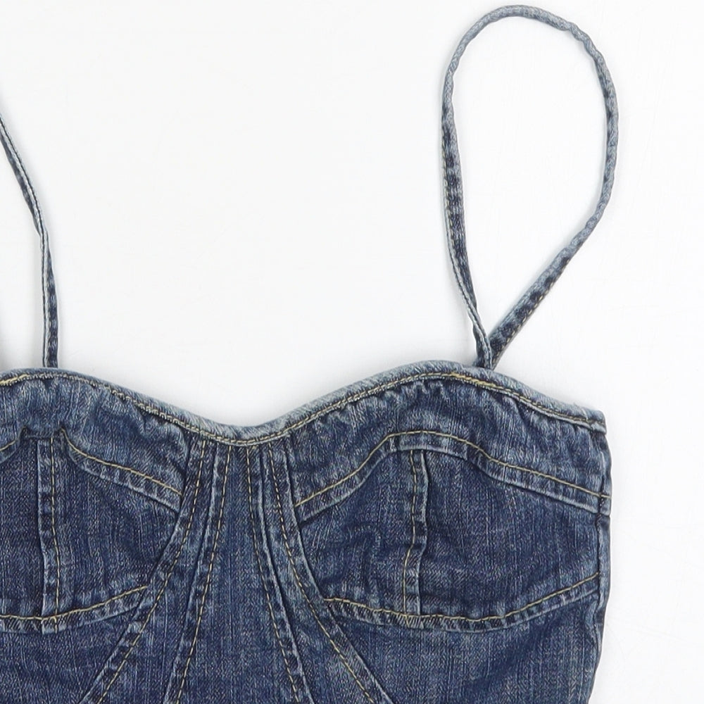 FCUK Womens Blue  Cotton Cropped Tank Size 6 Square Neck