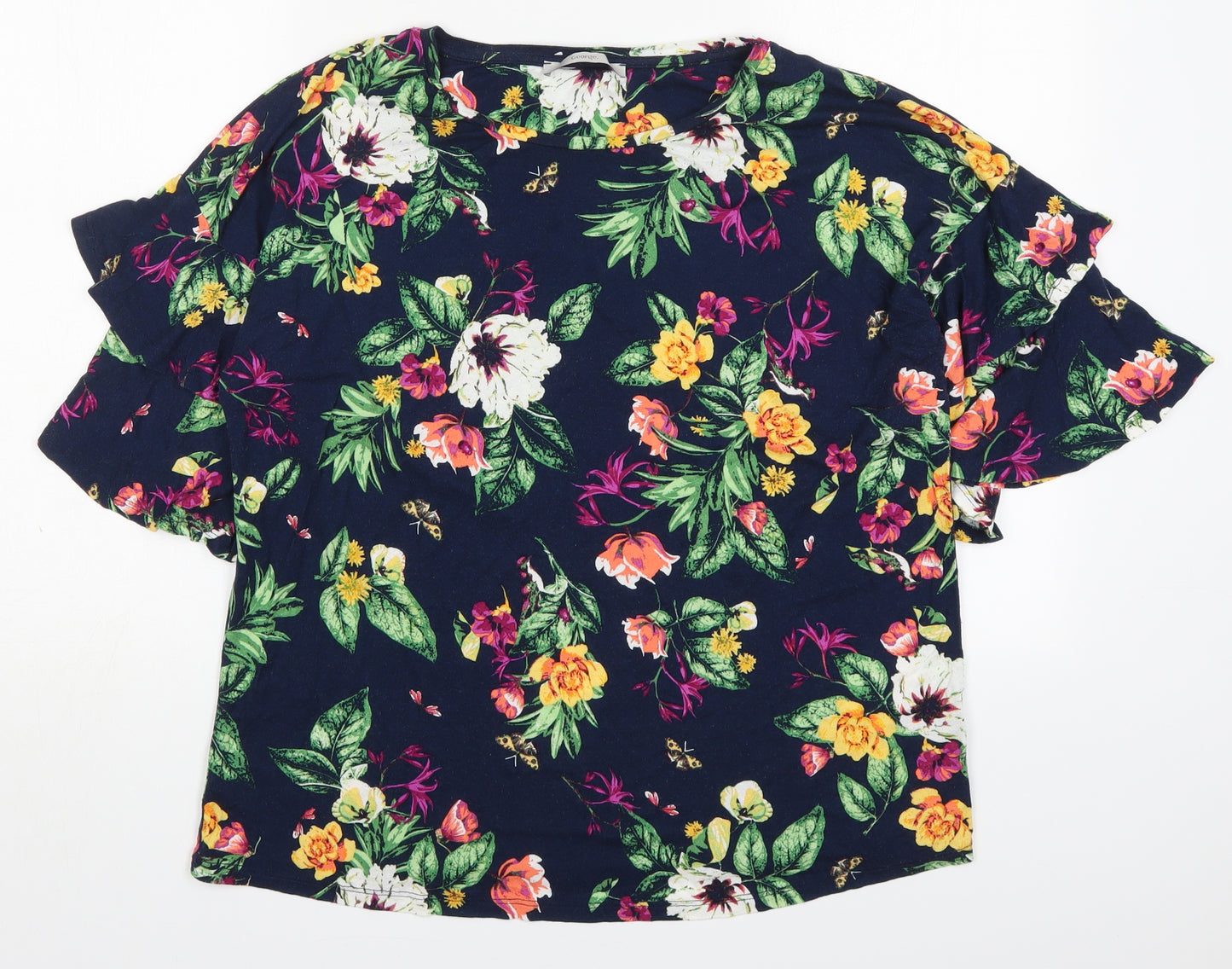 George Womens Blue Floral Viscose Basic T-Shirt Size 16 Round Neck