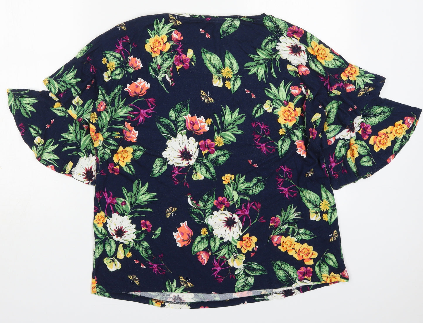 George Womens Blue Floral Viscose Basic T-Shirt Size 16 Round Neck