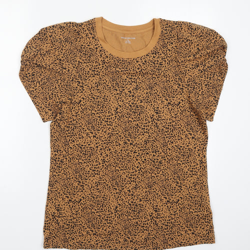 Amazon Womens Brown Animal Print Cotton Basic T-Shirt Size L Round Neck