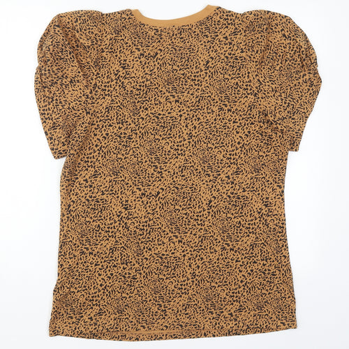 Amazon Womens Brown Animal Print Cotton Basic T-Shirt Size L Round Neck