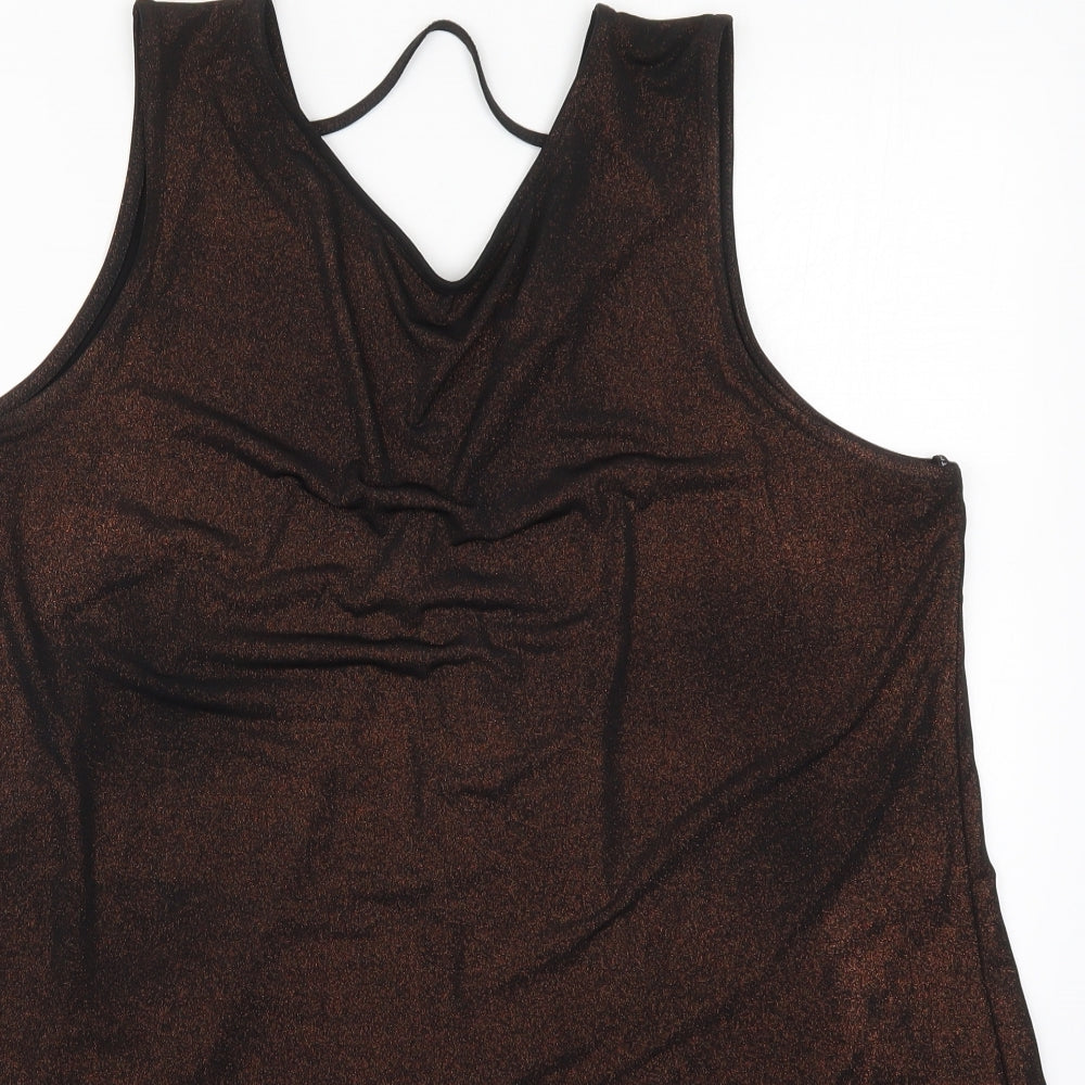 Dorothy Perkins Womens Brown  Polyester Basic Tank Size 18 Round Neck