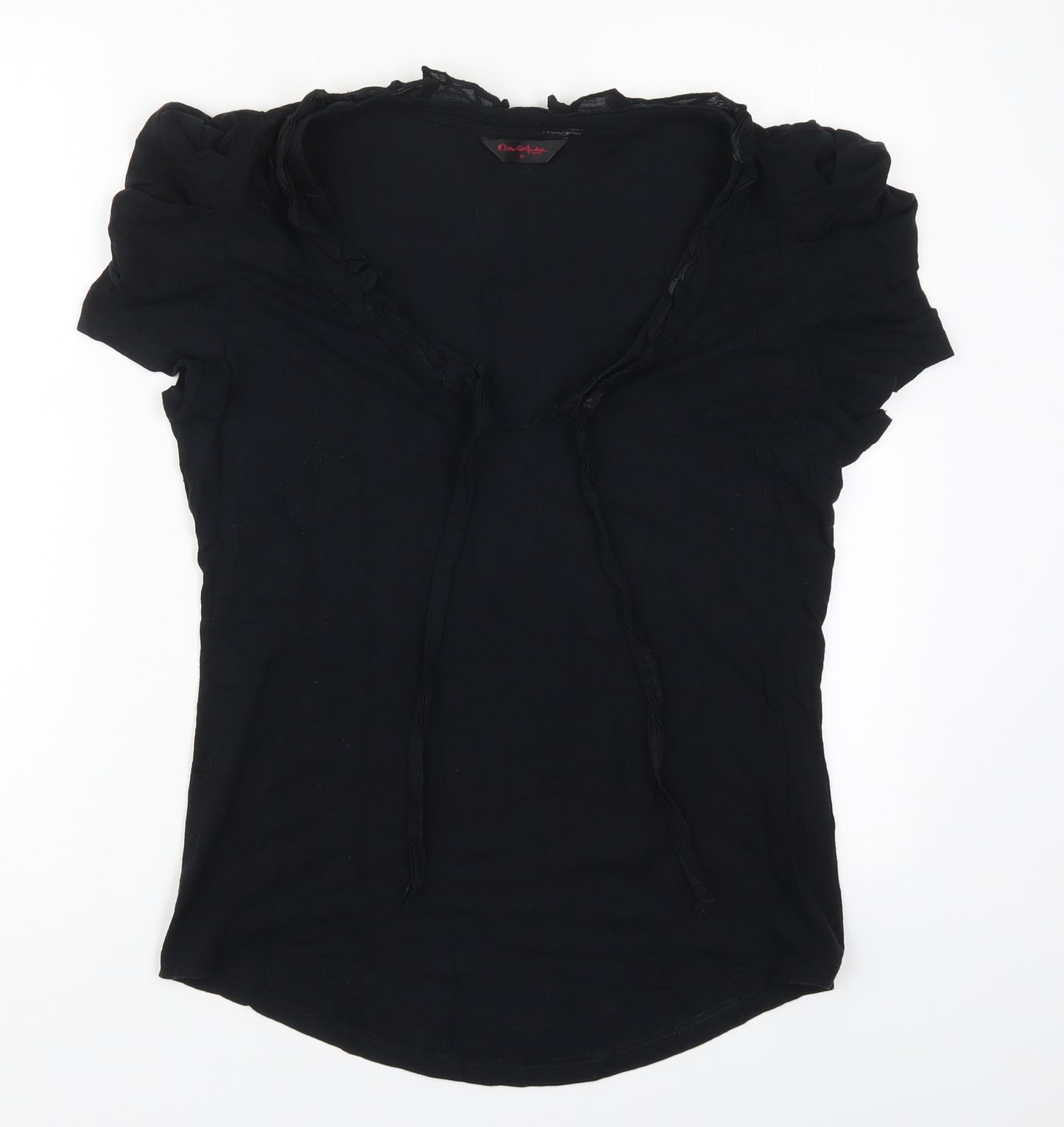 Miss Selfridge Womens Black  Cotton Basic T-Shirt Size 16 V-Neck