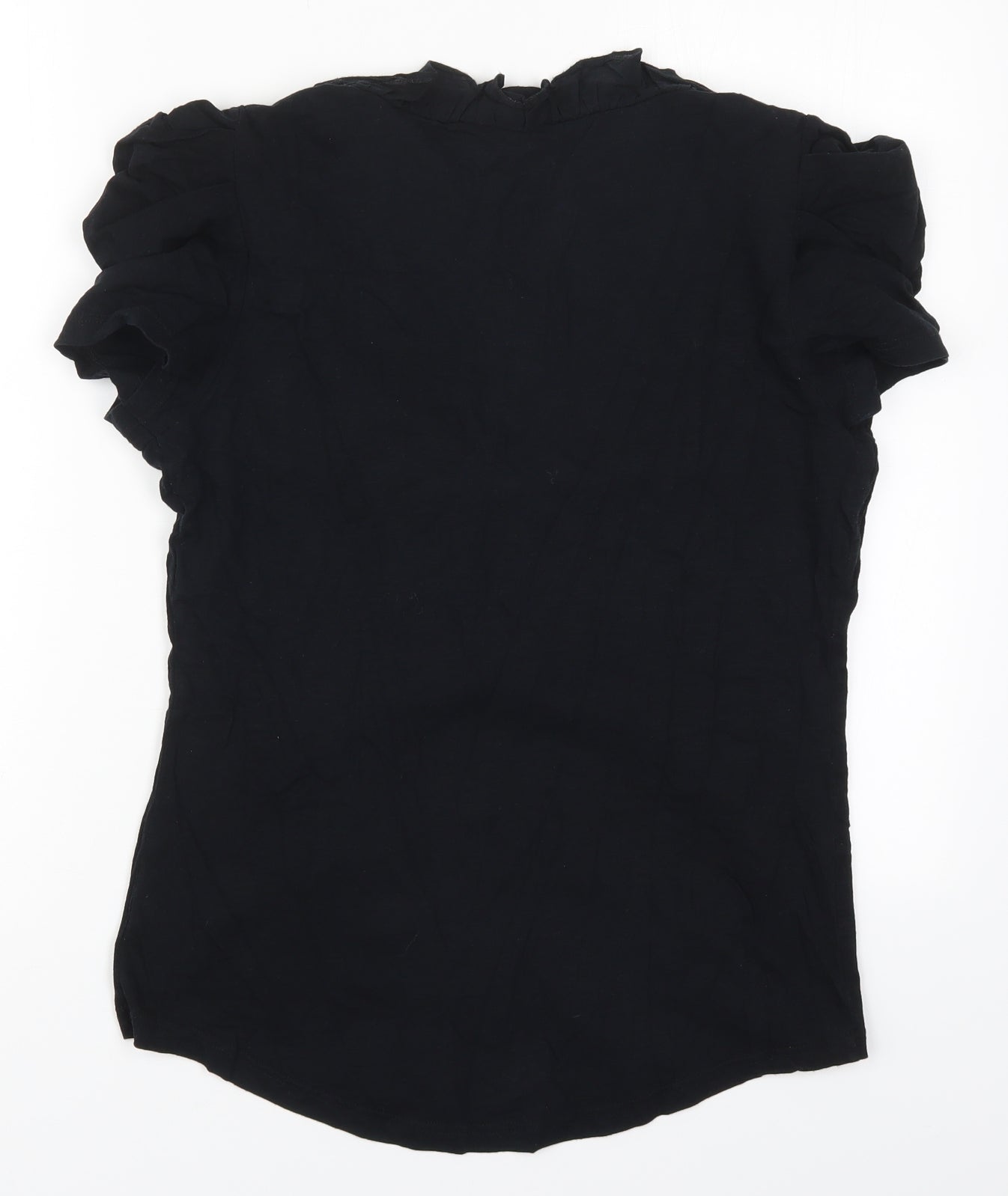 Miss Selfridge Womens Black  Cotton Basic T-Shirt Size 16 V-Neck