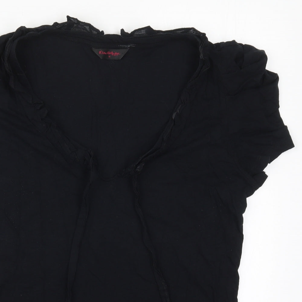 Miss Selfridge Womens Black  Cotton Basic T-Shirt Size 16 V-Neck