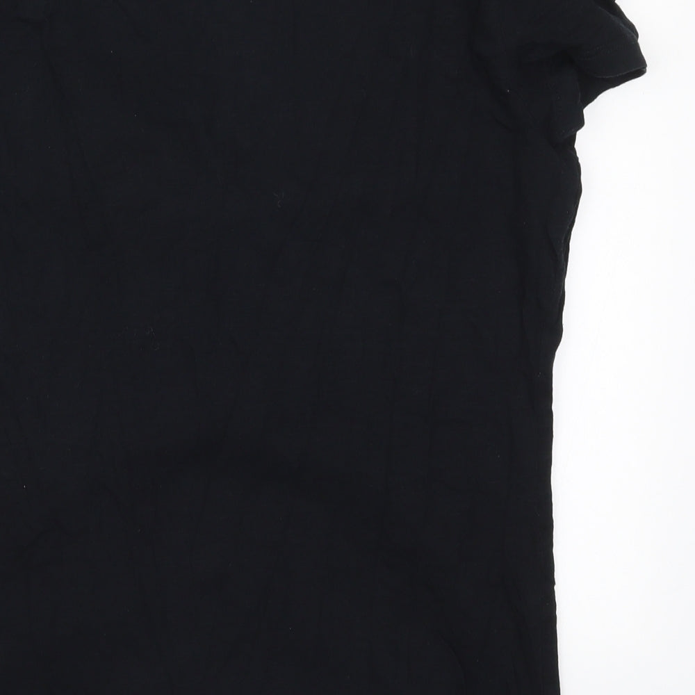 Miss Selfridge Womens Black  Cotton Basic T-Shirt Size 16 V-Neck