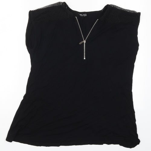 Select Womens Black  Viscose Basic T-Shirt Size 18 V-Neck