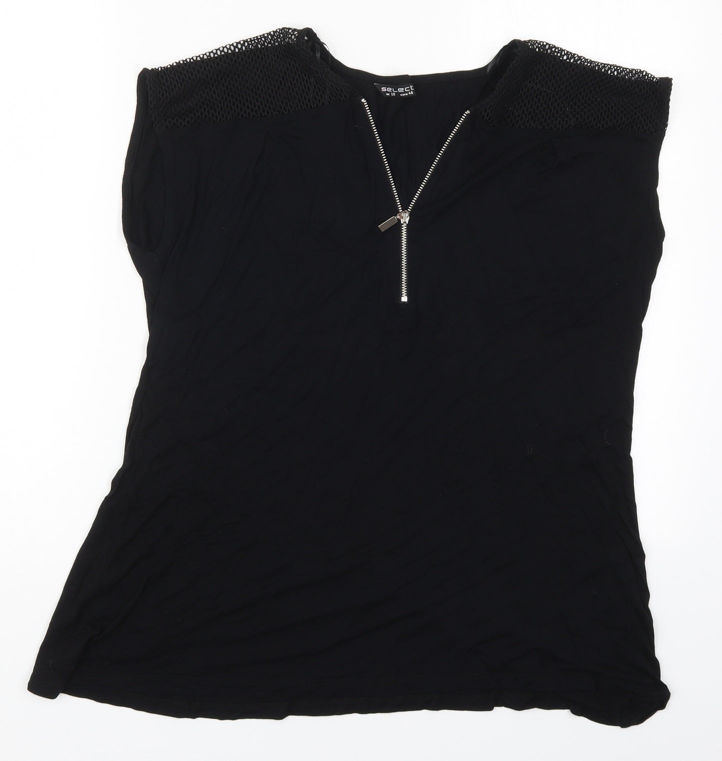 Select Womens Black  Viscose Basic T-Shirt Size 18 V-Neck