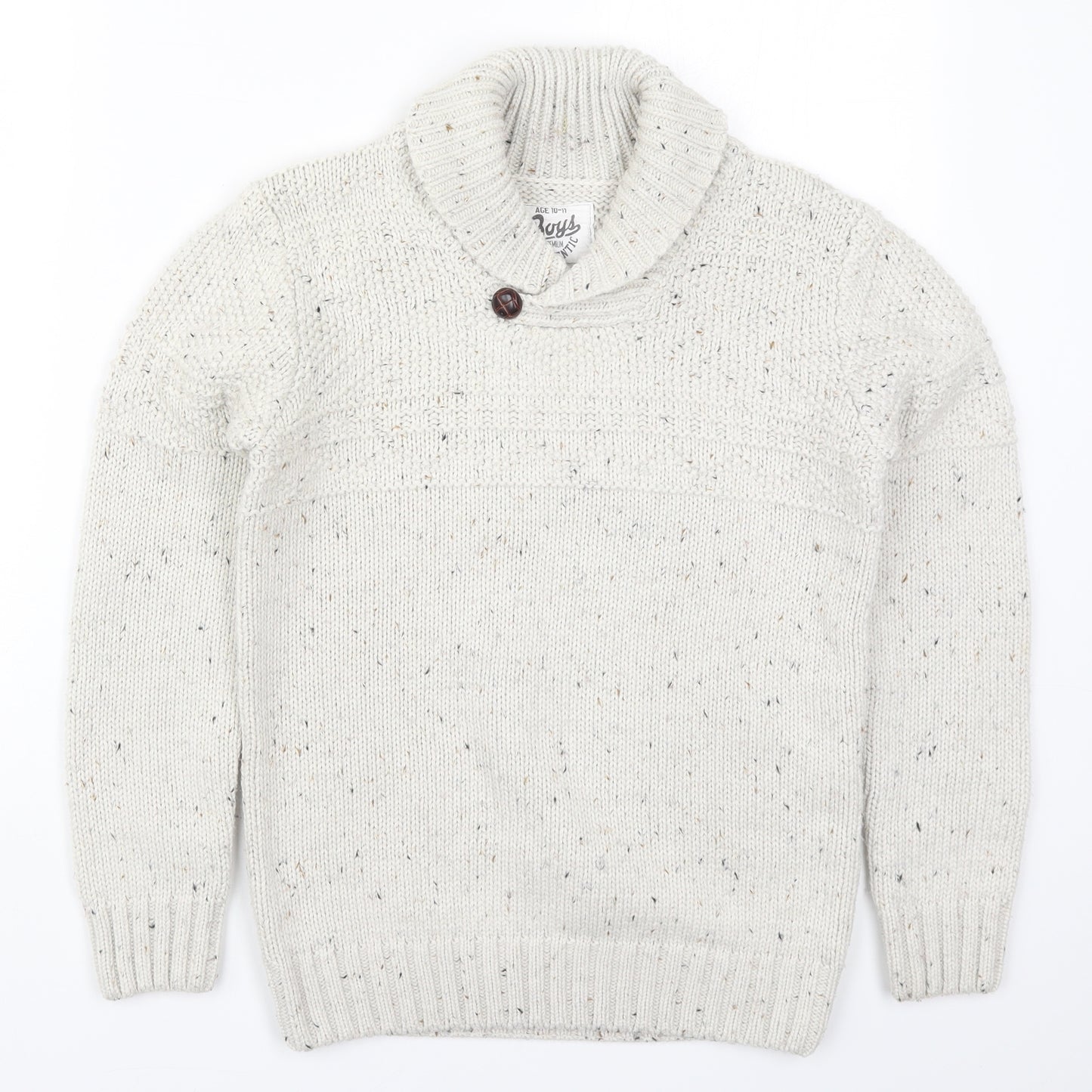 Matalan Boys Beige Collared  Acrylic Pullover Jumper Size 10-11 Years  Pullover