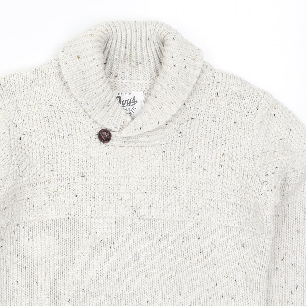 Matalan Boys Beige Collared  Acrylic Pullover Jumper Size 10-11 Years  Pullover
