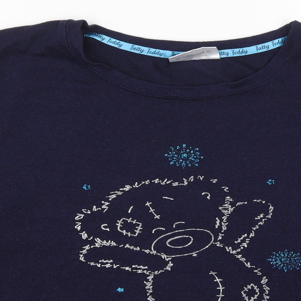 George Womens Blue Solid Polyester Top Pyjama Top Size 12   - Tatty Tedy Bearly Awake