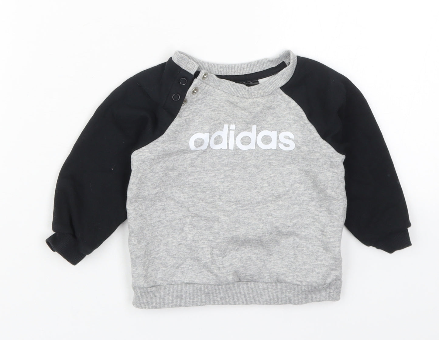 adidas Boys Grey  Cotton Basic T-Shirt Size 6-9 Months Crew Neck Pullover