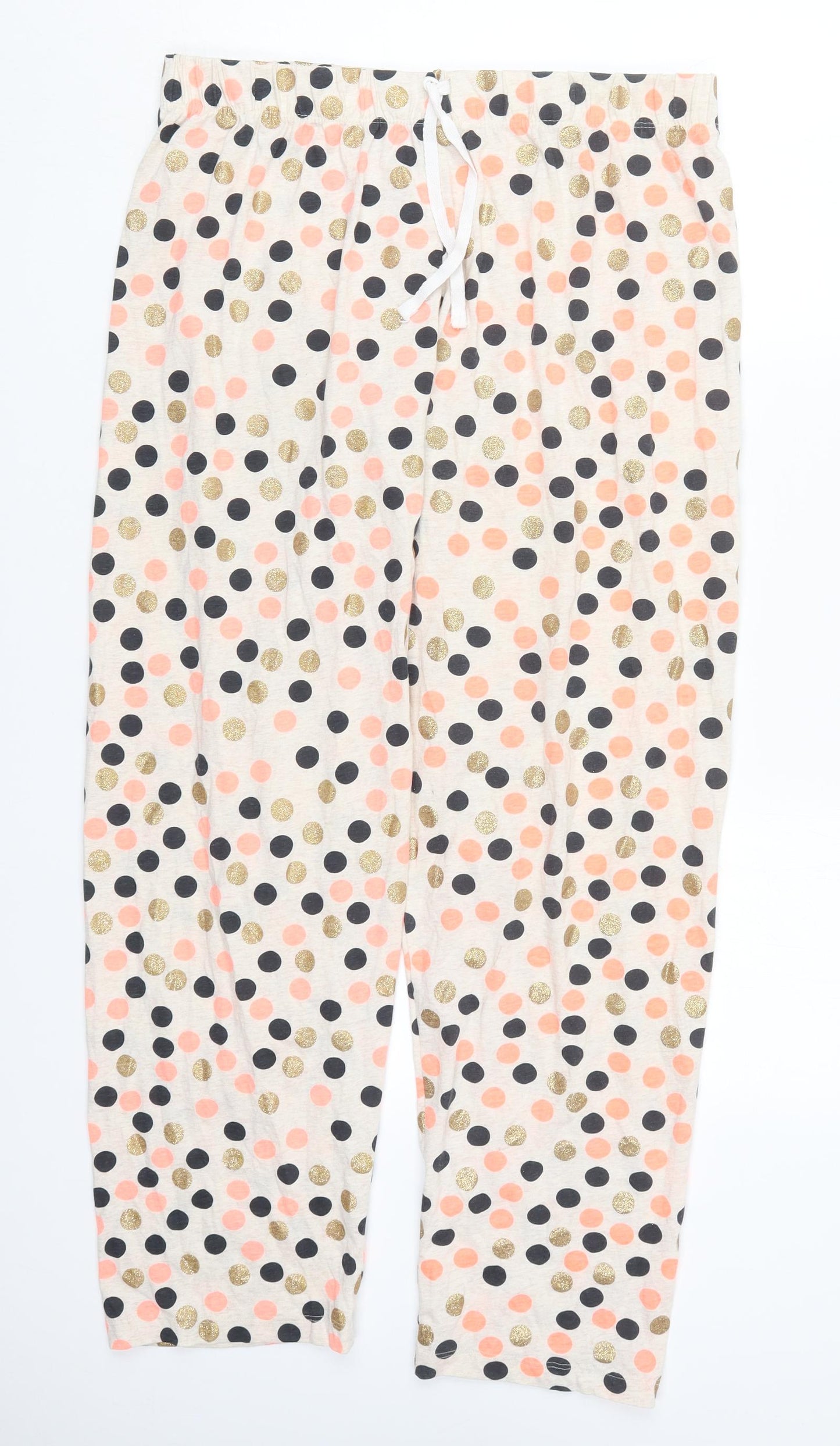 Primark Womens Multicoloured Polka Dot Cotton Trousers  Size 12 L30 in Regular Drawstring - Pyjama Pants