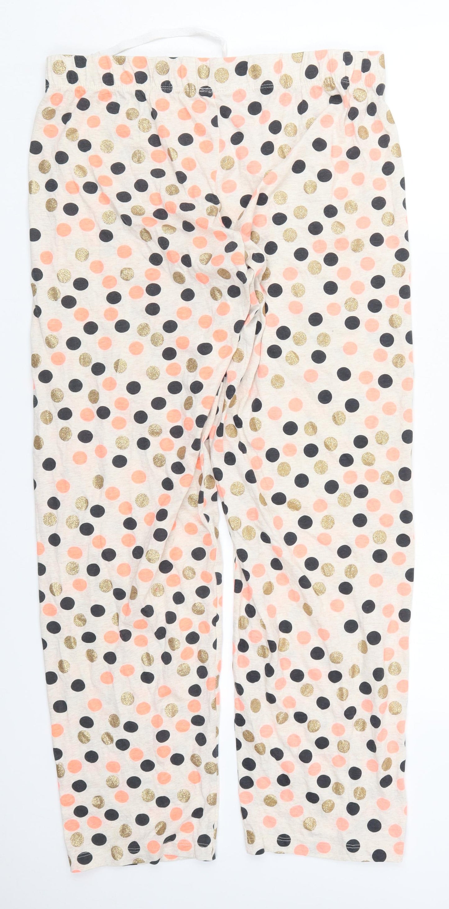 Primark Womens Multicoloured Polka Dot Cotton Trousers  Size 12 L30 in Regular Drawstring - Pyjama Pants