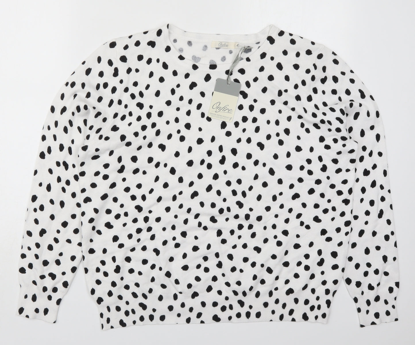 On Fire Womens White Round Neck Animal Print Viscose Pullover Jumper Size 18
