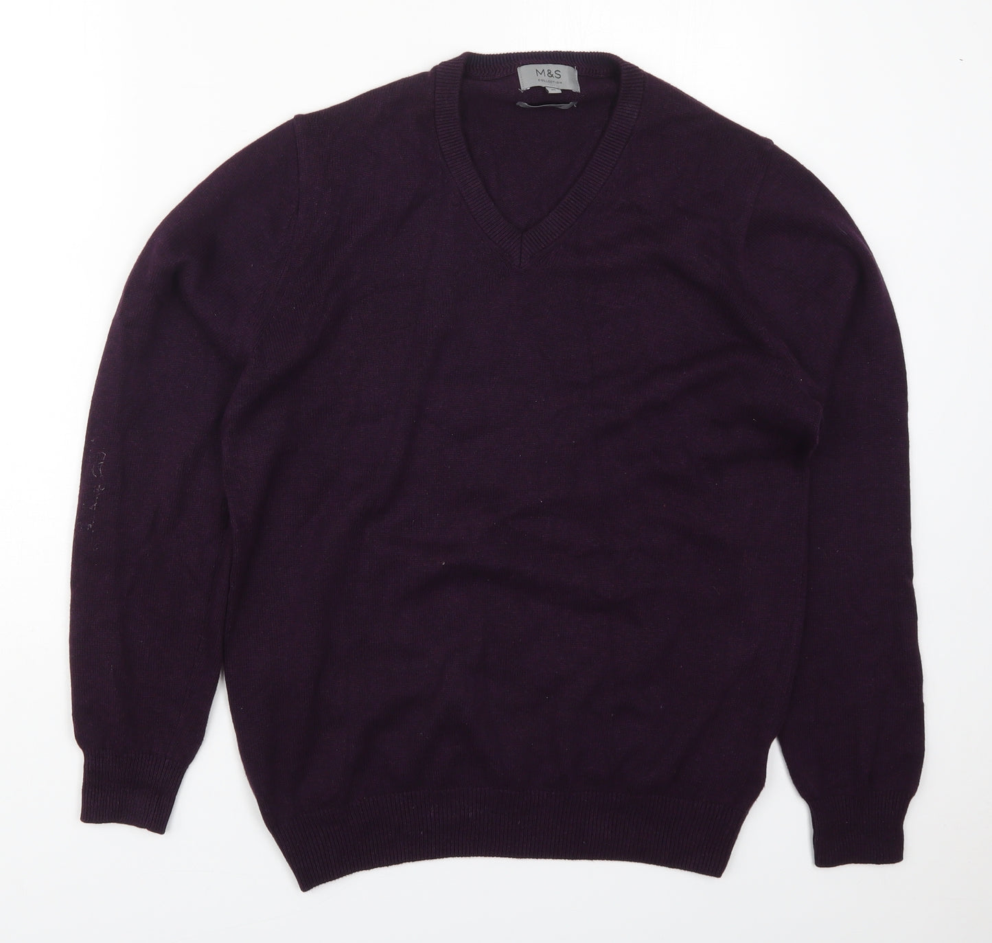 Marks and Spencer Mens Purple V-Neck  Cotton Pullover Jumper Size M