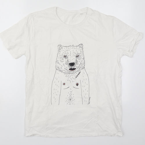 Stella Stanley Mens White  Cotton  T-Shirt Size L Crew Neck  - Bear