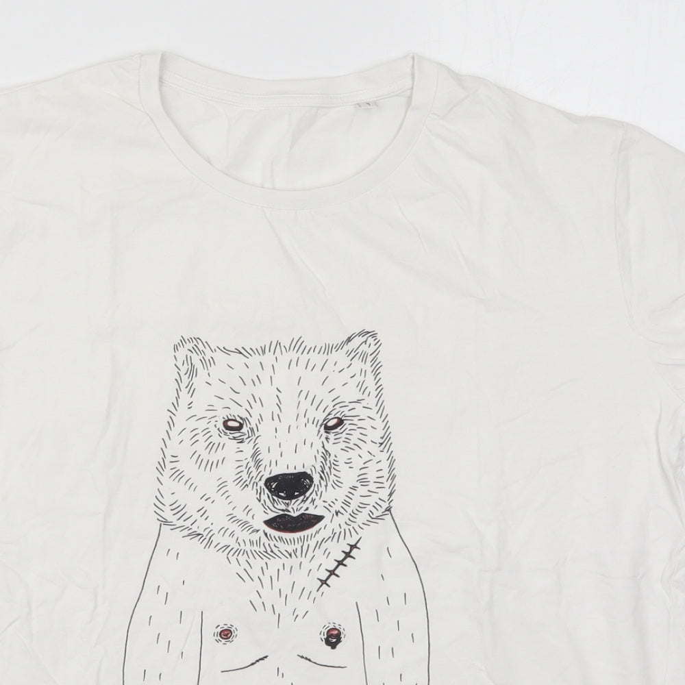 Stella Stanley Mens White  Cotton  T-Shirt Size L Crew Neck  - Bear