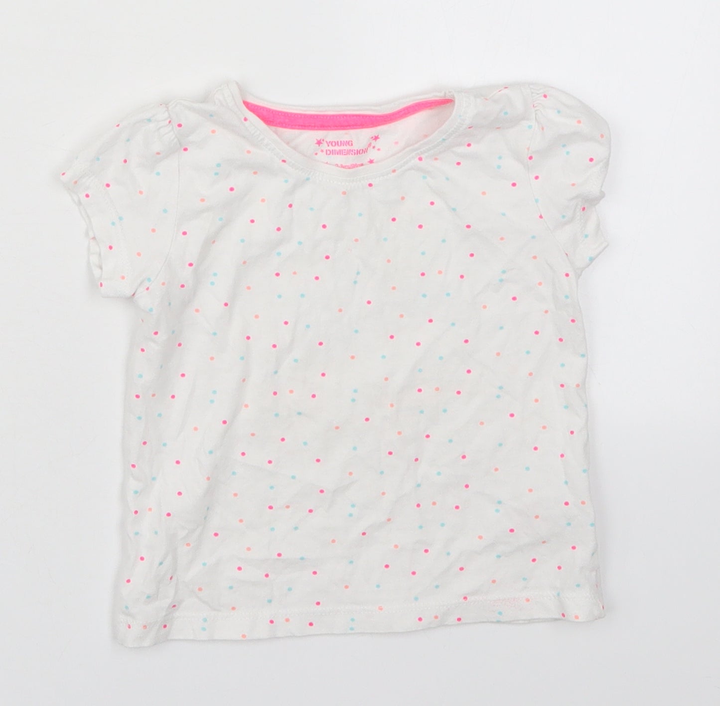 Primark Girls Multicoloured Polka Dot Cotton Basic T-Shirt Size 2-3 Years Crew Neck Pullover