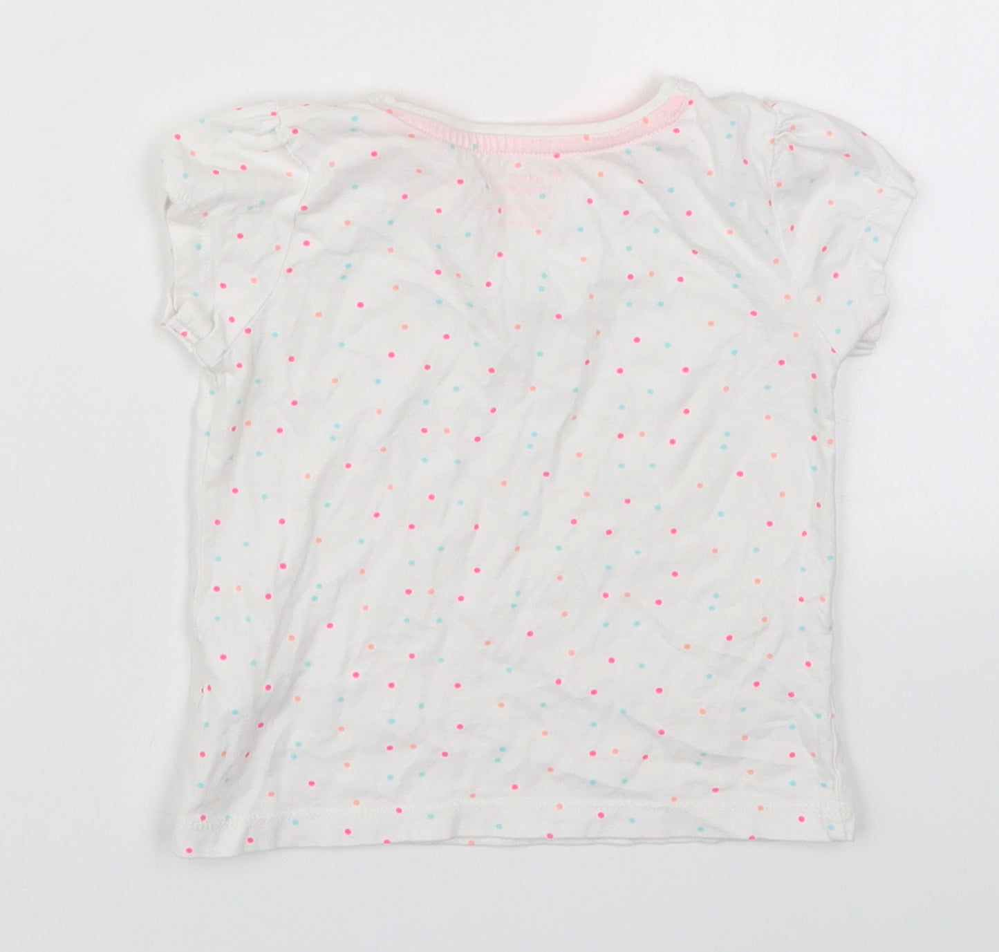 Primark Girls Multicoloured Polka Dot Cotton Basic T-Shirt Size 2-3 Years Crew Neck Pullover