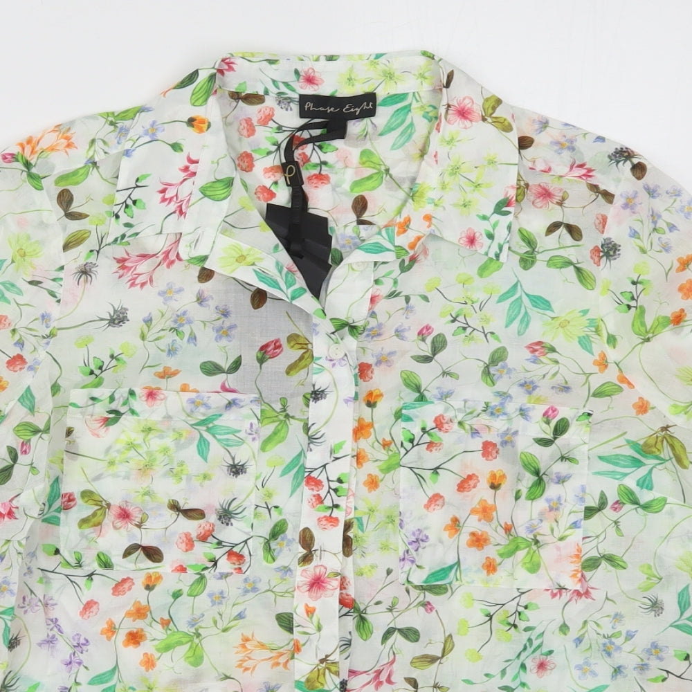 Phase Eight Womens Multicoloured Floral Cotton Basic Button-Up Size 12 Collared