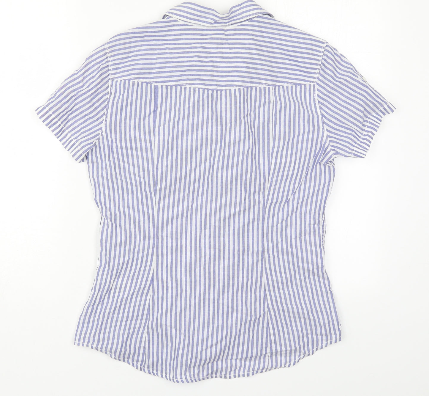 H&M Womens Blue Striped Cotton Basic Button-Up Size 10 Collared