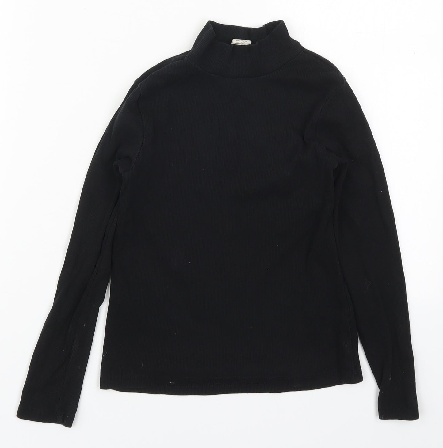 H&M Boys Black  Cotton Basic T-Shirt Size 7-8 Years High Neck Pullover
