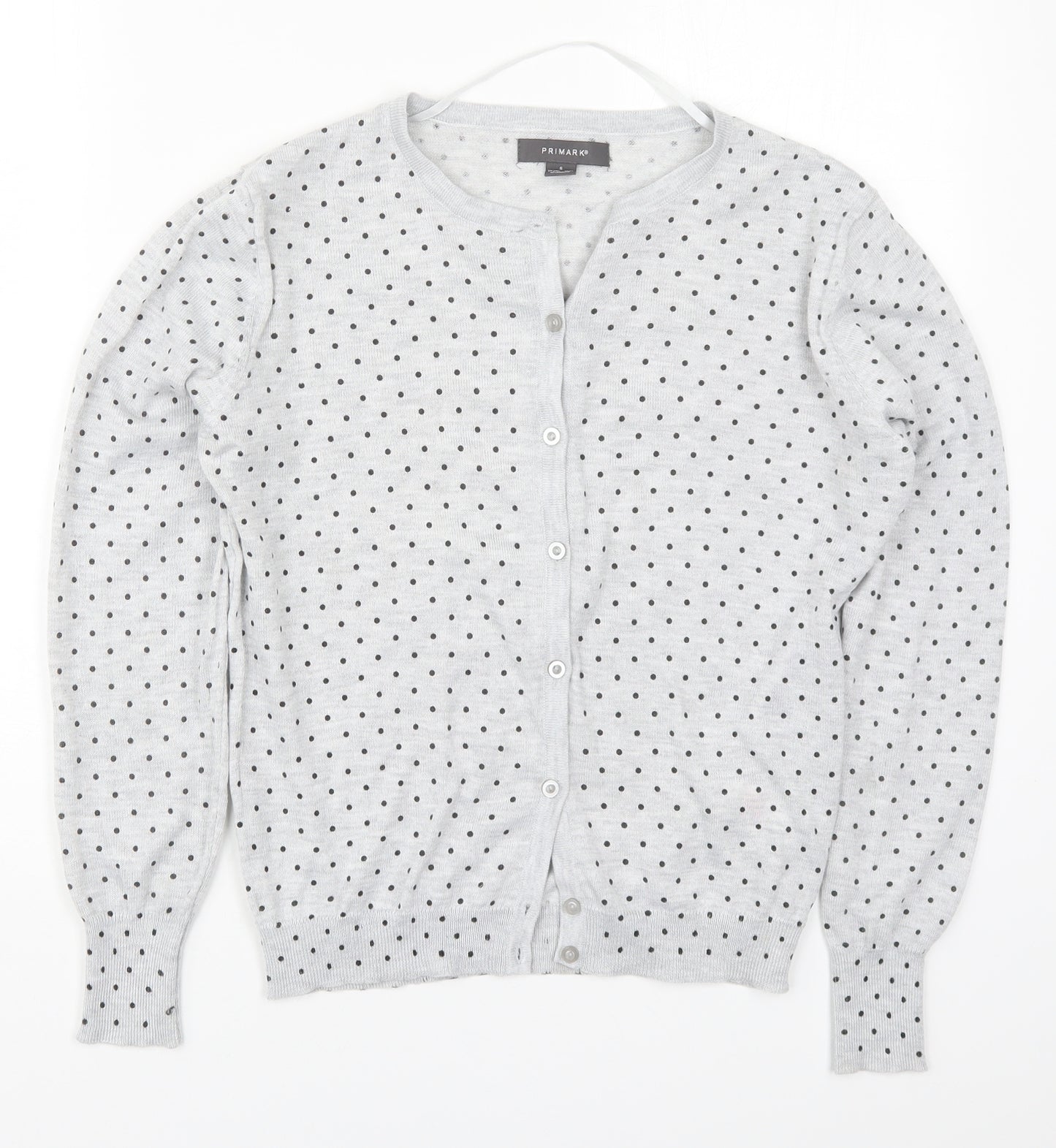 Primark Womens Grey Round Neck Polka Dot Polyester Cardigan Jumper Size 10