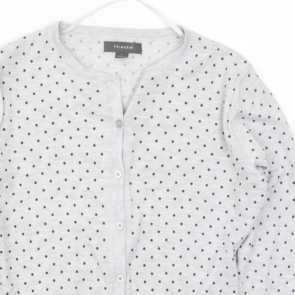 Primark Womens Grey Round Neck Polka Dot Polyester Cardigan Jumper Size 10