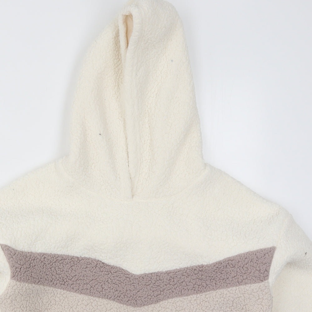 Matalan Womens White Striped Polyester Pullover Hoodie Size M
