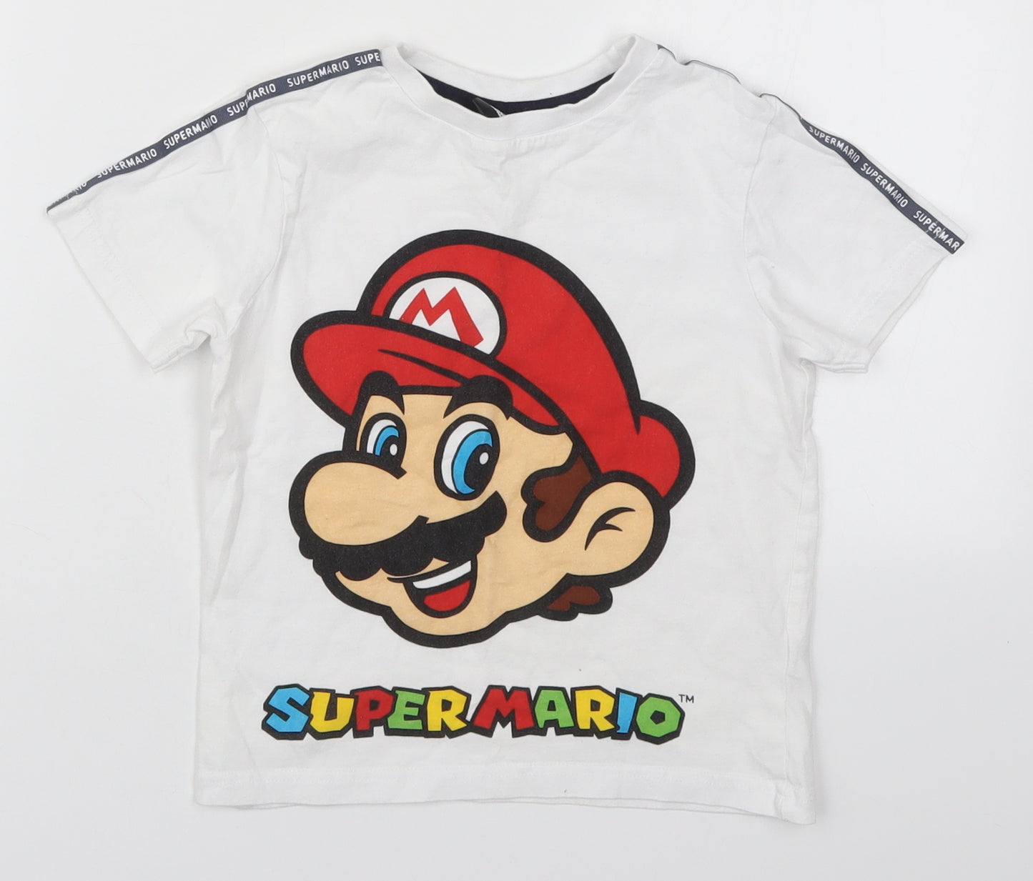 Studio Boys White  Cotton Basic T-Shirt Size 5-6 Years Crew Neck Pullover - Super Mario