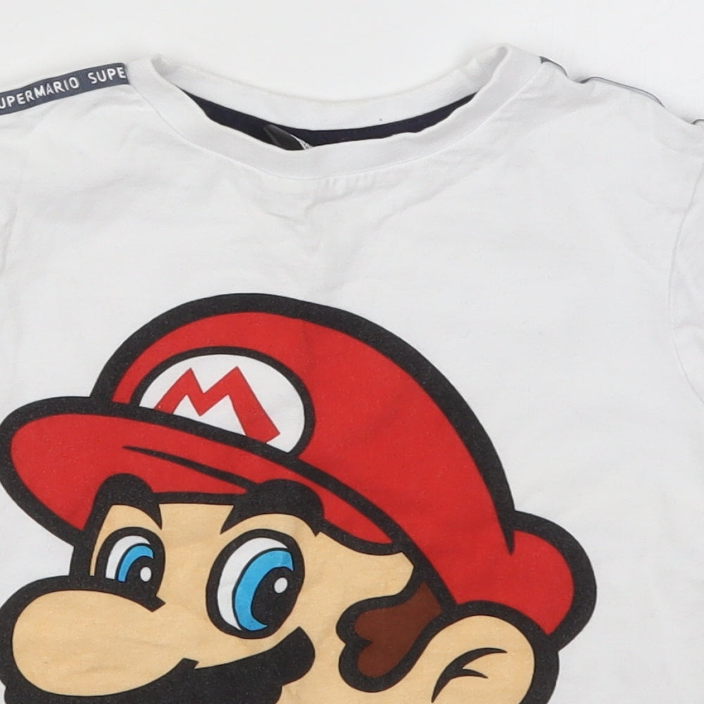 Studio Boys White  Cotton Basic T-Shirt Size 5-6 Years Crew Neck Pullover - Super Mario
