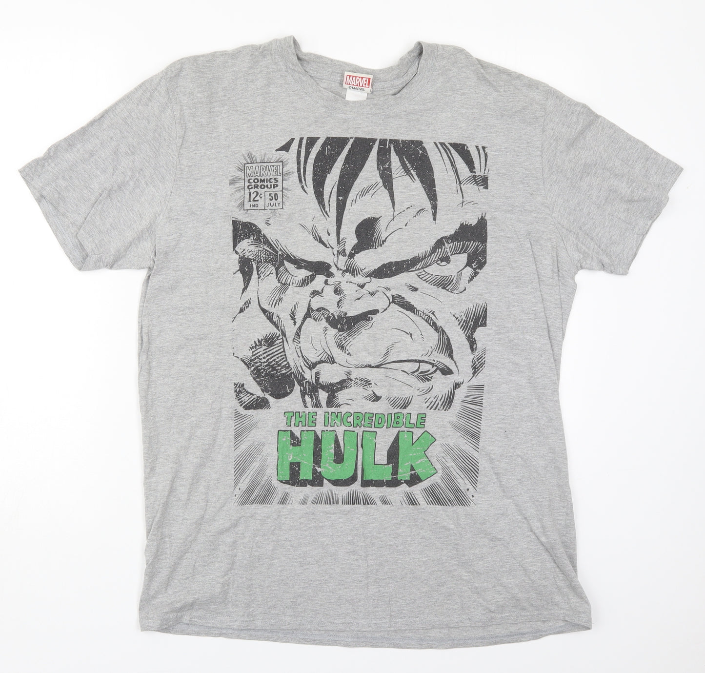 Marvel Mens Grey  Cotton  T-Shirt Size XL Crew Neck  - The Incredible Hulk