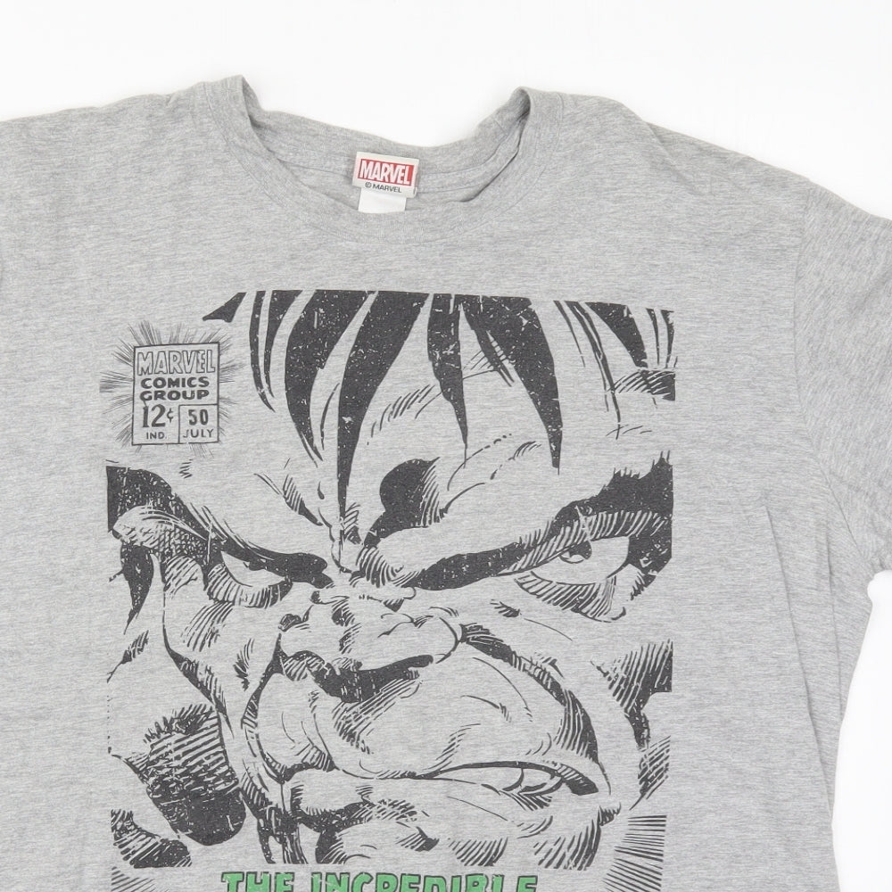 Marvel Mens Grey  Cotton  T-Shirt Size XL Crew Neck  - The Incredible Hulk
